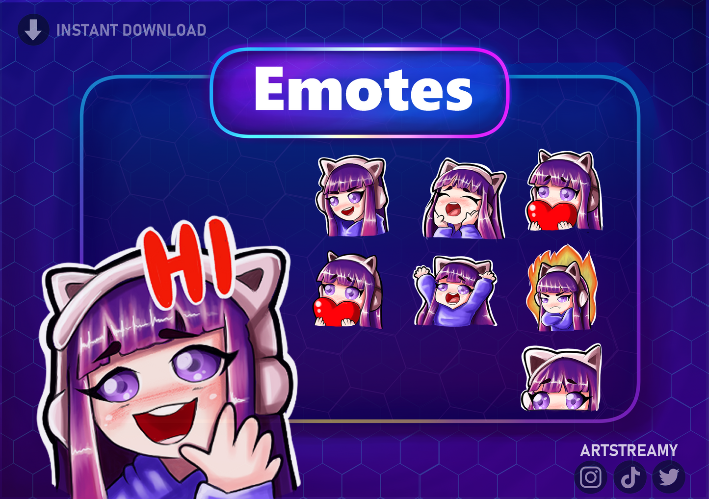 Cute Girl with Headset Twitch Emote – Digital Art Pack