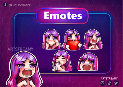 Cute Girl with Pink Hair Twitch Emote – Digital Art Pack