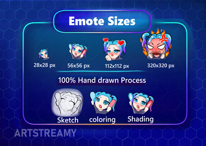 Cute Girl with Blue Hair Twitch Emote – Digital Art Pack